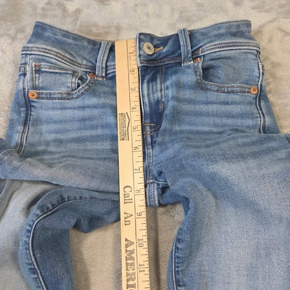 American Eagle Kick Boot Jeans Womens 000 Short Blue Next Level Stretch Casual - Picture 3 of 7